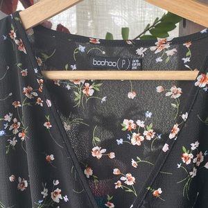 Boohoo Black Woven Floral Maxi Wrap Dress